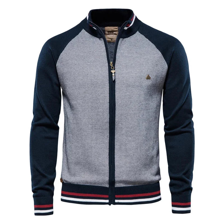 Women's Color-Block Knit Raglan-Sleeve Sweater – Full-Zip Stand-Collar