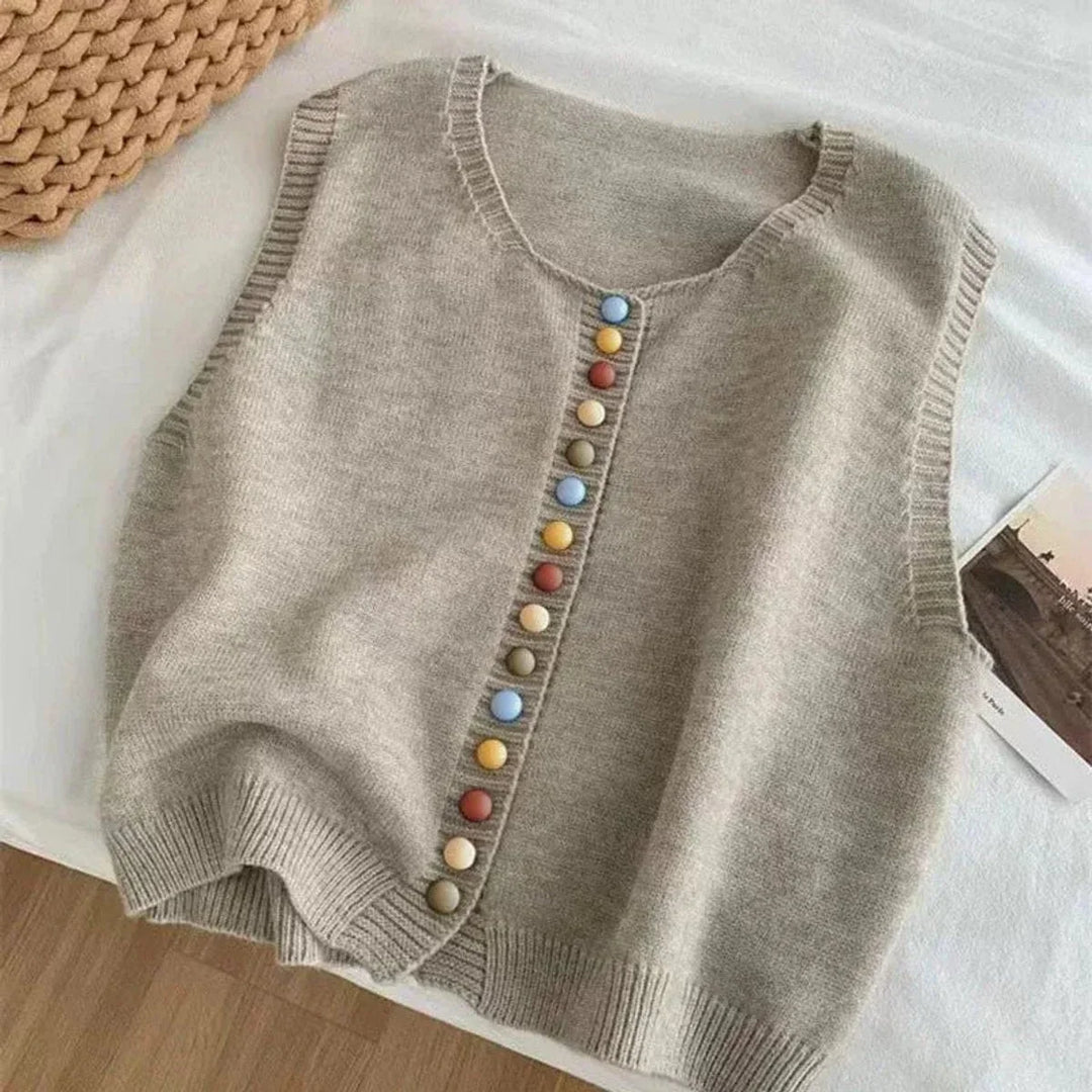Women's Colorful Button Sleeveless Knit Sweater Vest