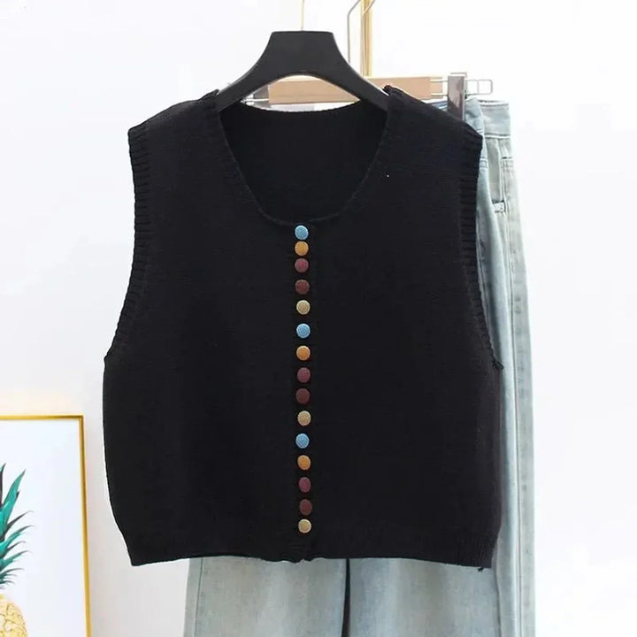 Women's Colorful Button Sleeveless Knit Sweater Vest