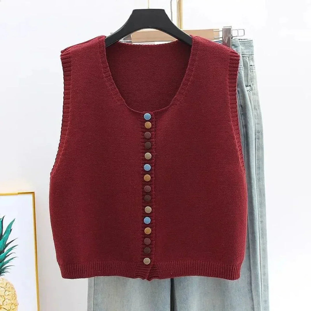 Women's Colorful Button Sleeveless Knit Sweater Vest