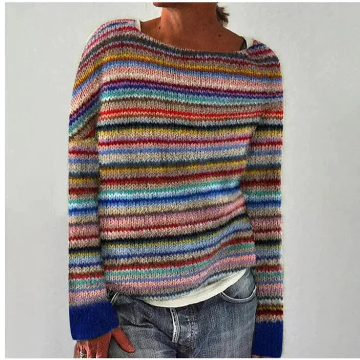 Women's Colorful Fair Isle Pattern Knit Sweater – Boat Neck And Long Sleeves