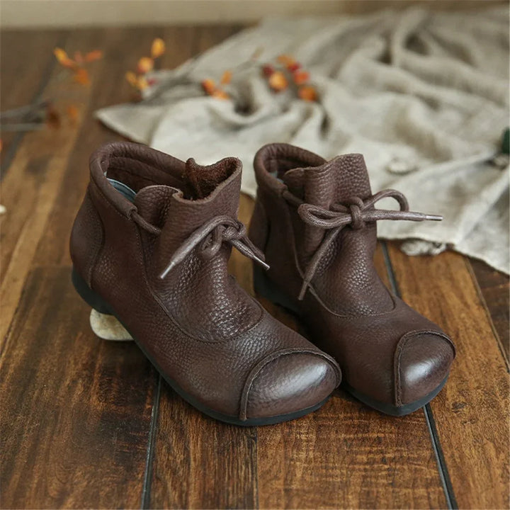 Women's Comfort Leather Ankle Boots – Fuzzy Lining And Lace-Up Closure