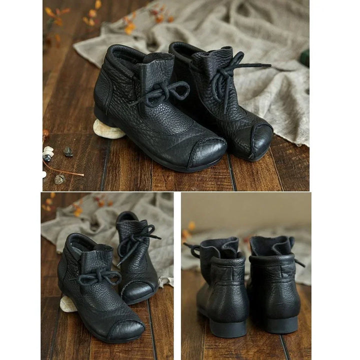 Women's Comfort Leather Ankle Boots – Fuzzy Lining And Lace-Up Closure