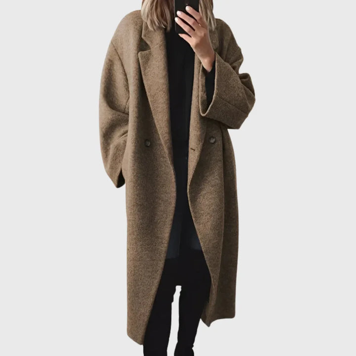 Women's Cosy Longline Oversized Wool-Blend Coat – Double-Breasted Closure