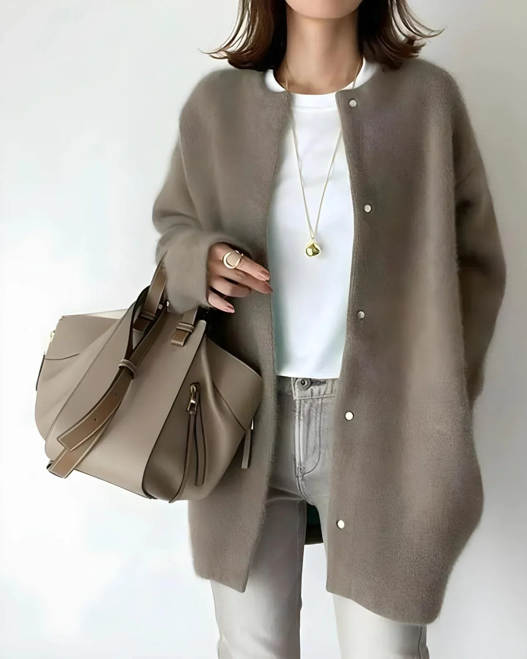 Women's Crew Neck Cardigan – Snap Button Closure