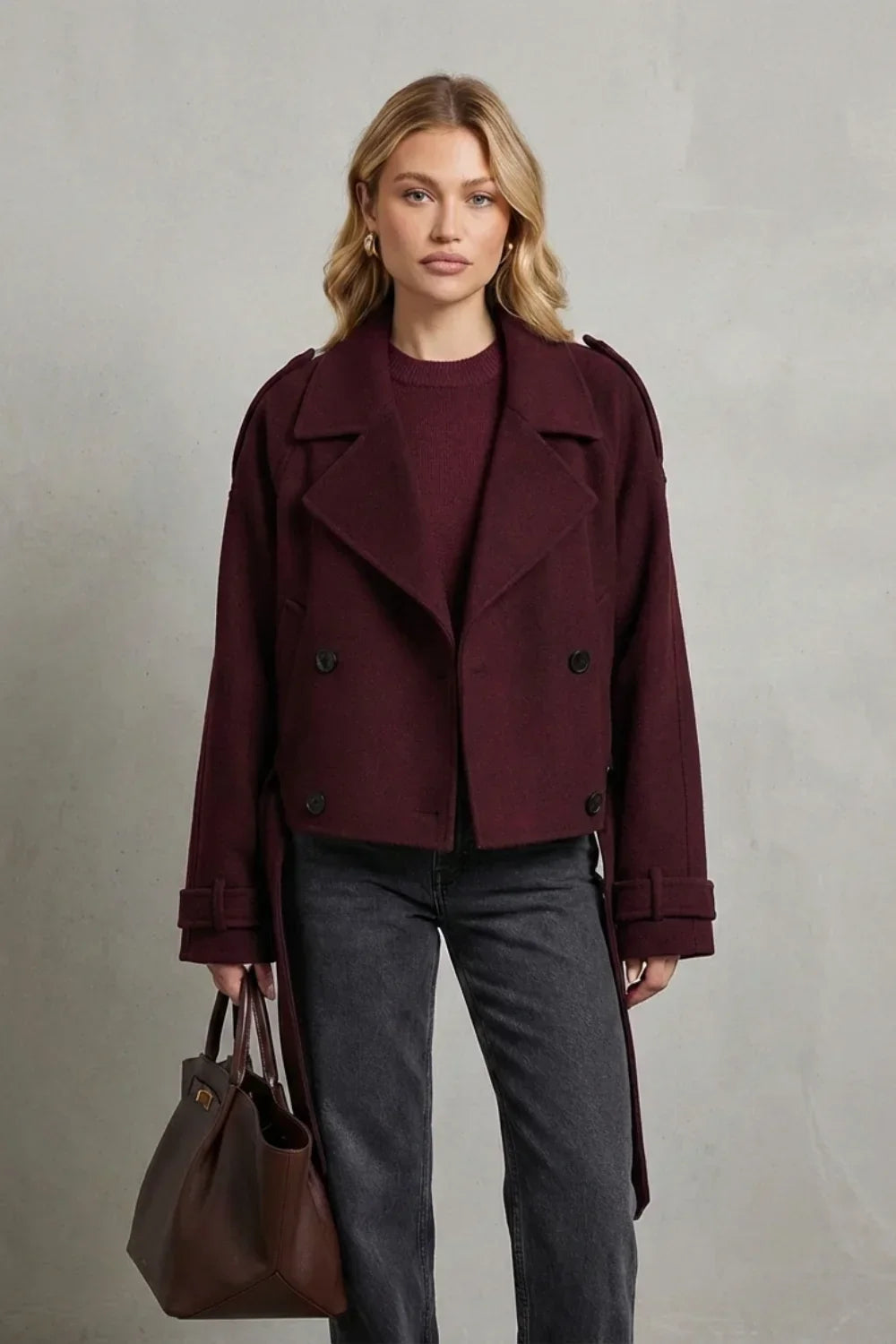 Women's Cropped Double-Breasted French Wool Jacket
