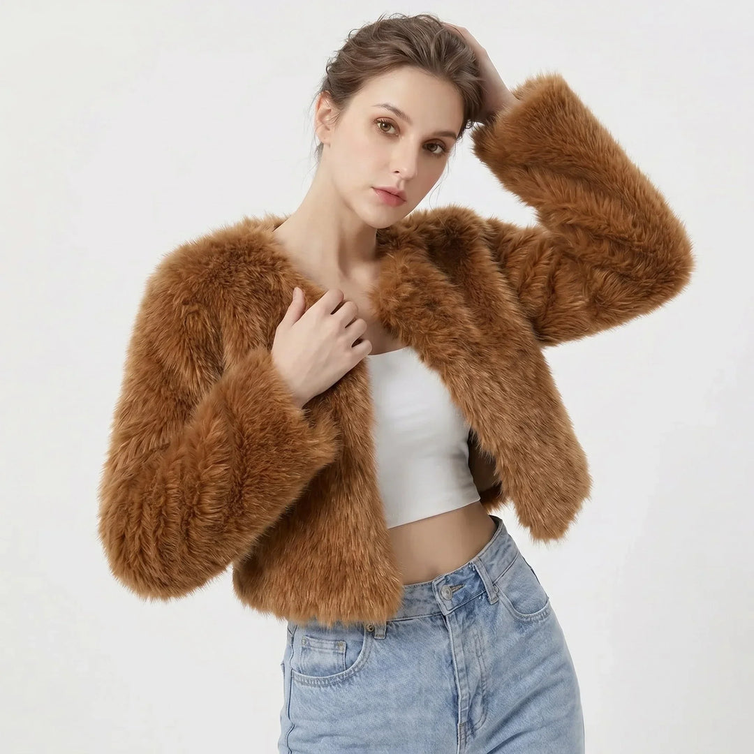 Women's Cropped Faux Fur Cardigan Jacket