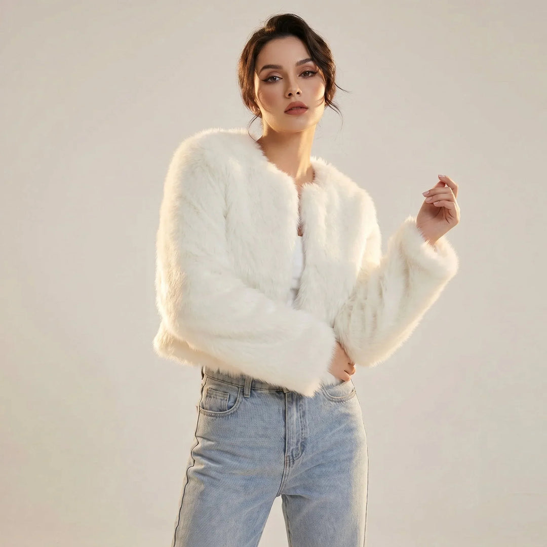Women's Cropped Faux Fur Cardigan Jacket