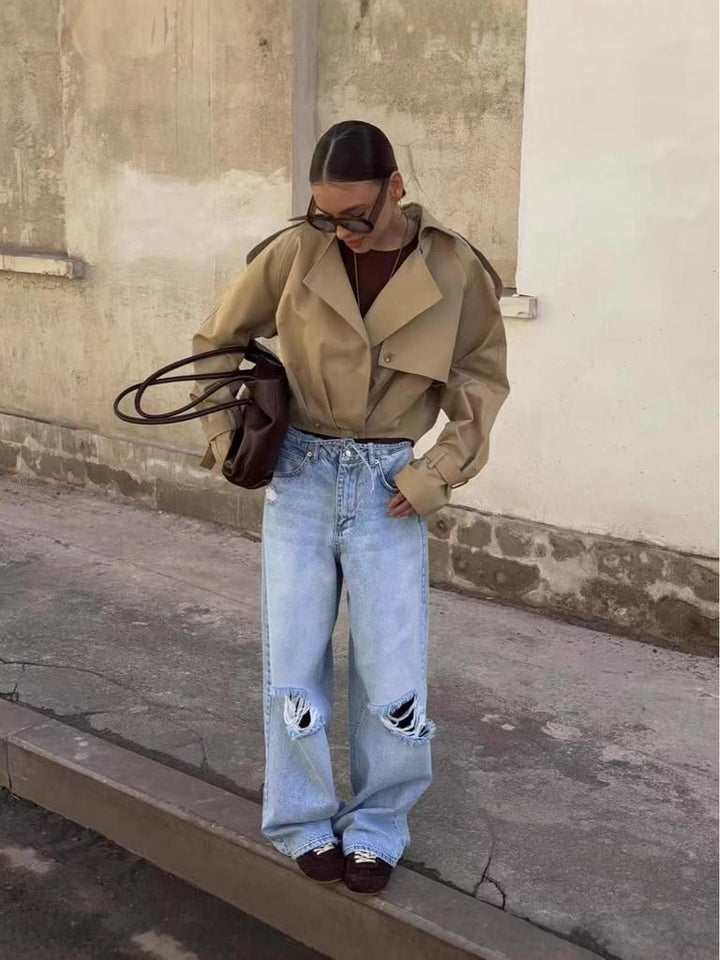 Women's Jacket – Cropped Trench Oversized Lapels