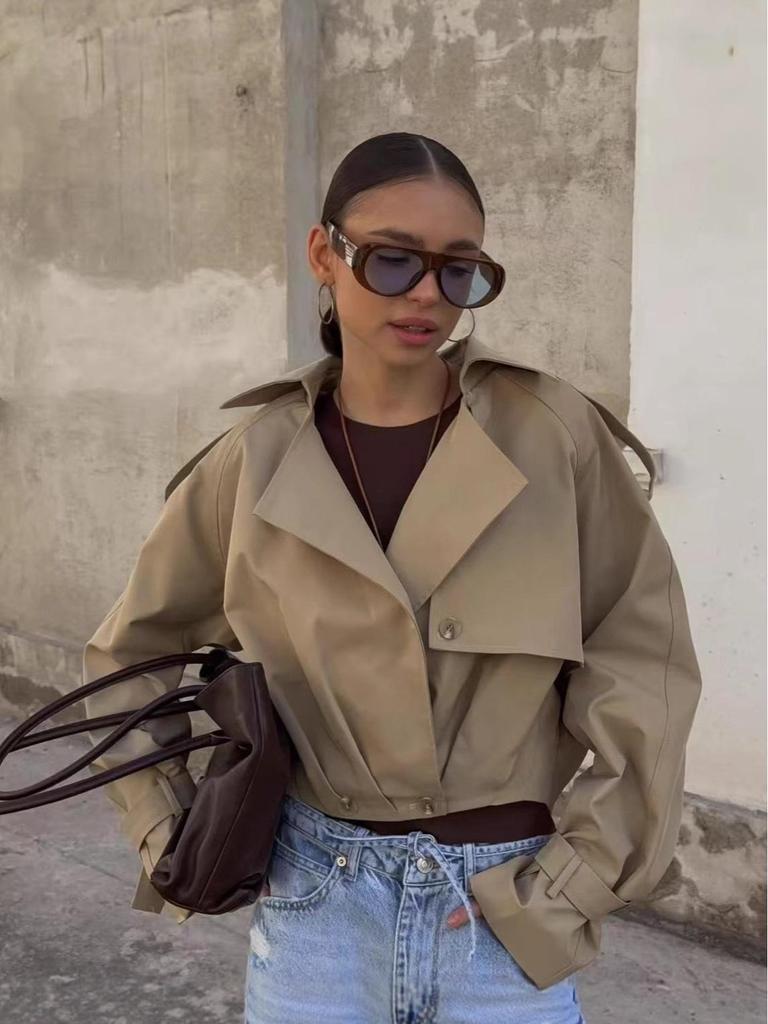 Women's Jacket – Cropped Trench Oversized Lapels