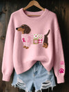 Women's Dachshund Patchwork Crewneck Knit Sweater