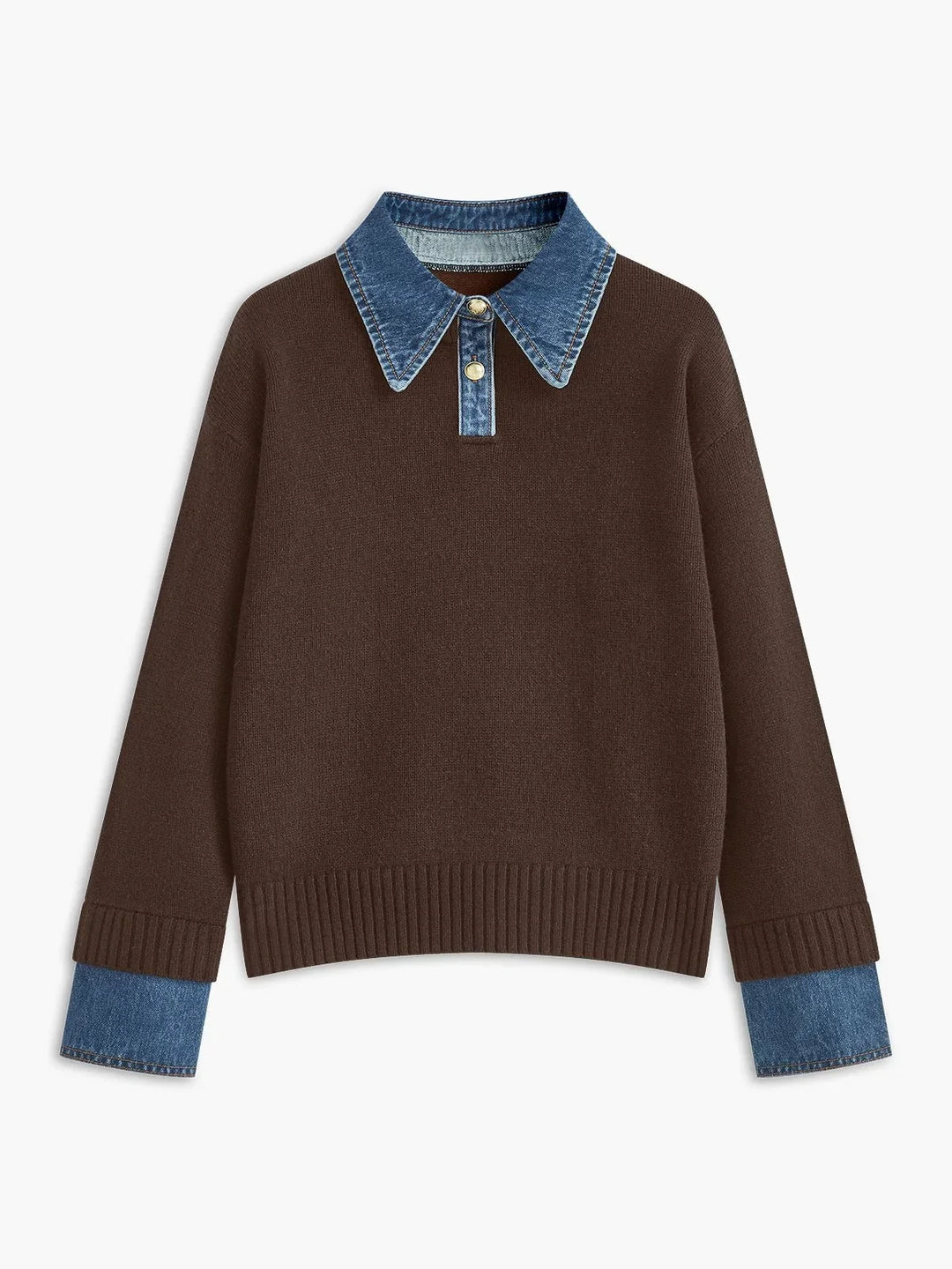 Women's Denim-Collar Knit Polo Sweater