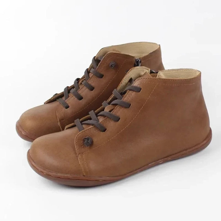 Women's Distressed Leather Ankle Boots – Side Zipper And Lace-Up Front