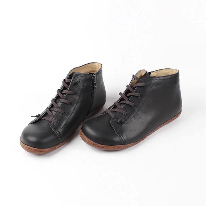 Women's Distressed Leather Ankle Boots – Side Zipper And Lace-Up Front