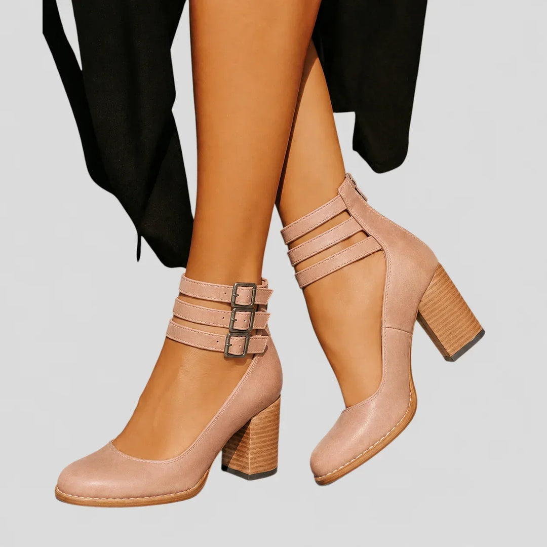 Women's Distressed Leather Cut-Out Boots – Triple-Buckle Ankle Straps
