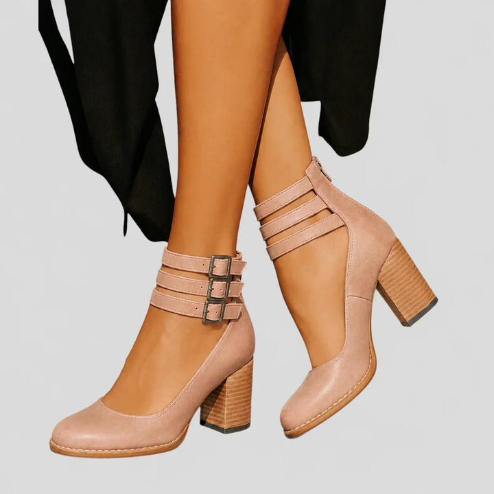 Women's Distressed Leather Cut-Out Boots – Triple-Buckle Ankle Straps