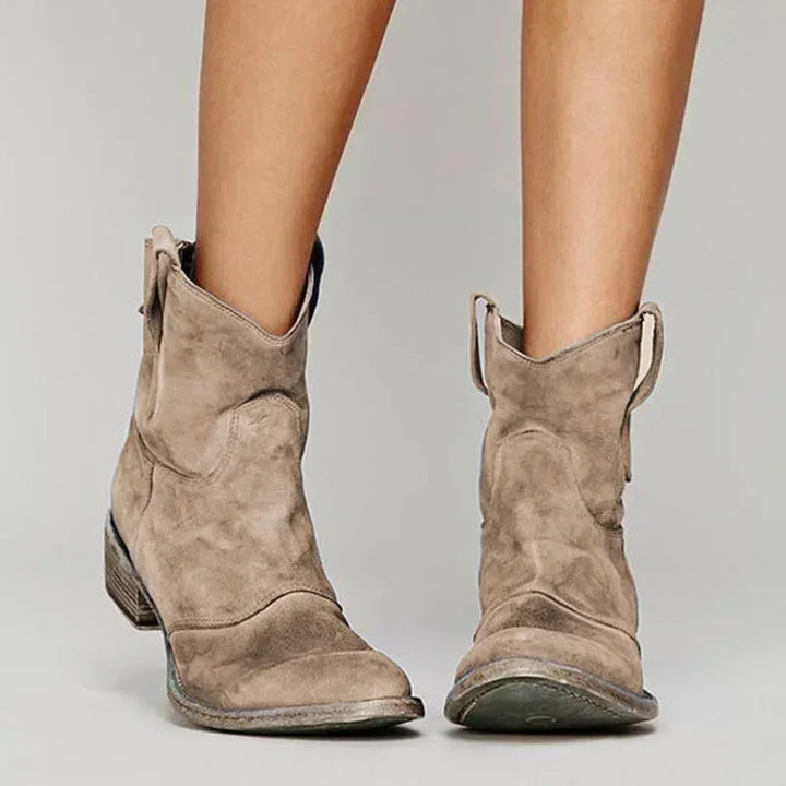 Women's Distressed Suede Fringed Western Cowboy Boots – Pull-On Style