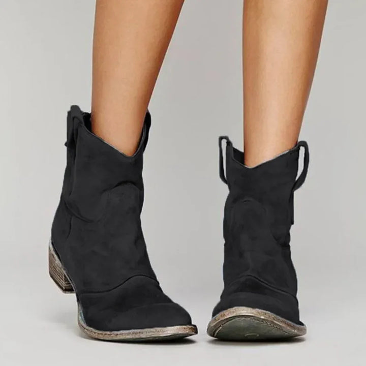 Women's Distressed Western-Style Suede Ankle Boots – Low Block Heel