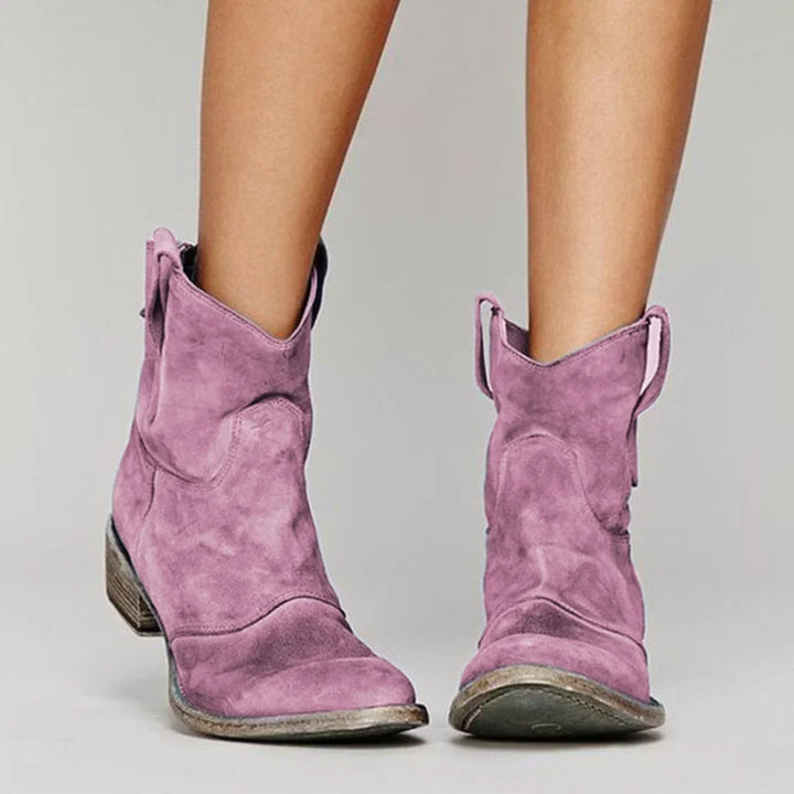 Women's Distressed Western-Style Suede Ankle Boots – Low Block Heel