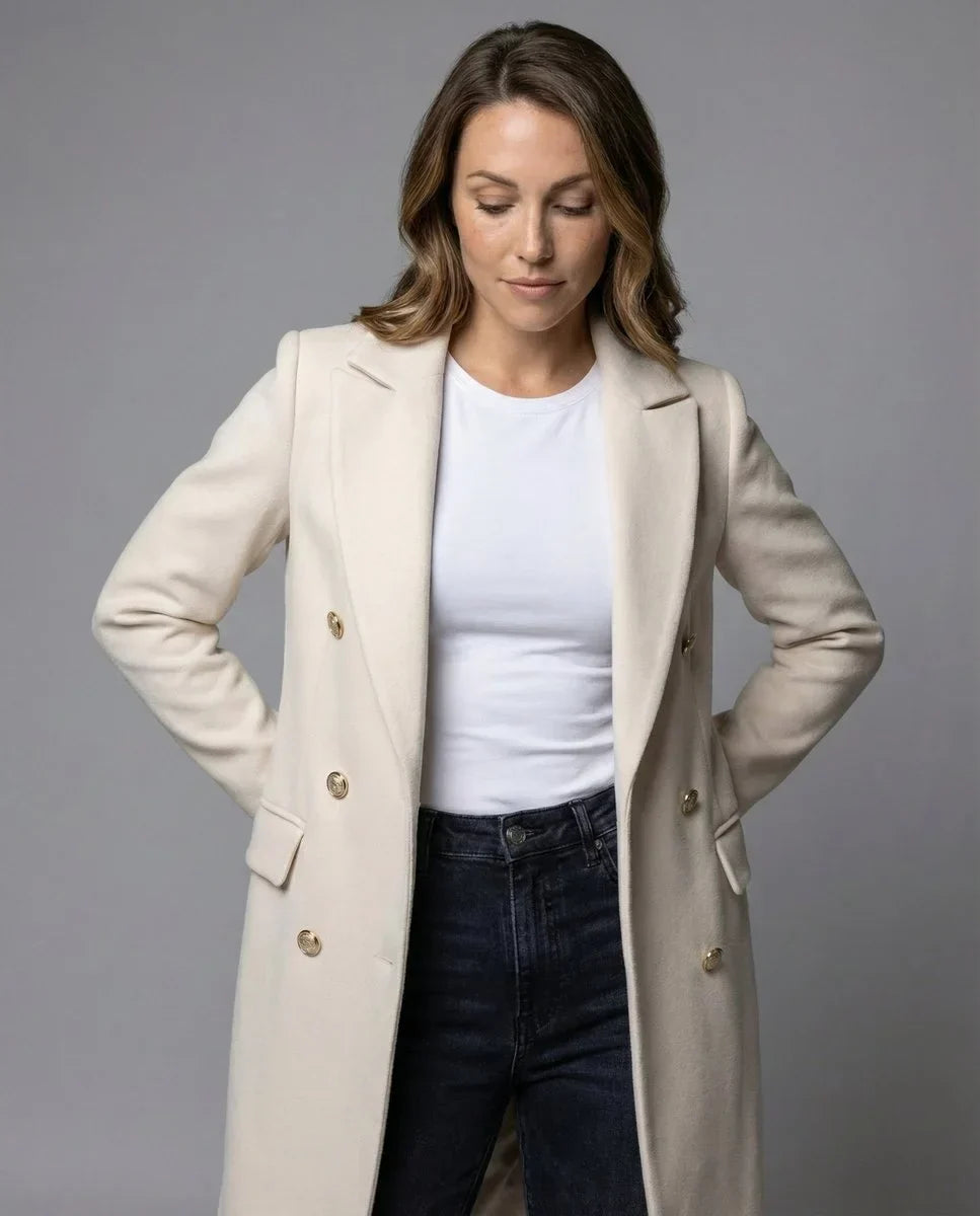 Women's Double-Breasted Long-Sleeve Midi Overcoat