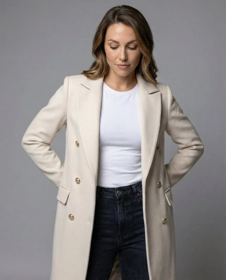 Women's Double-Breasted Long-Sleeve Midi Overcoat