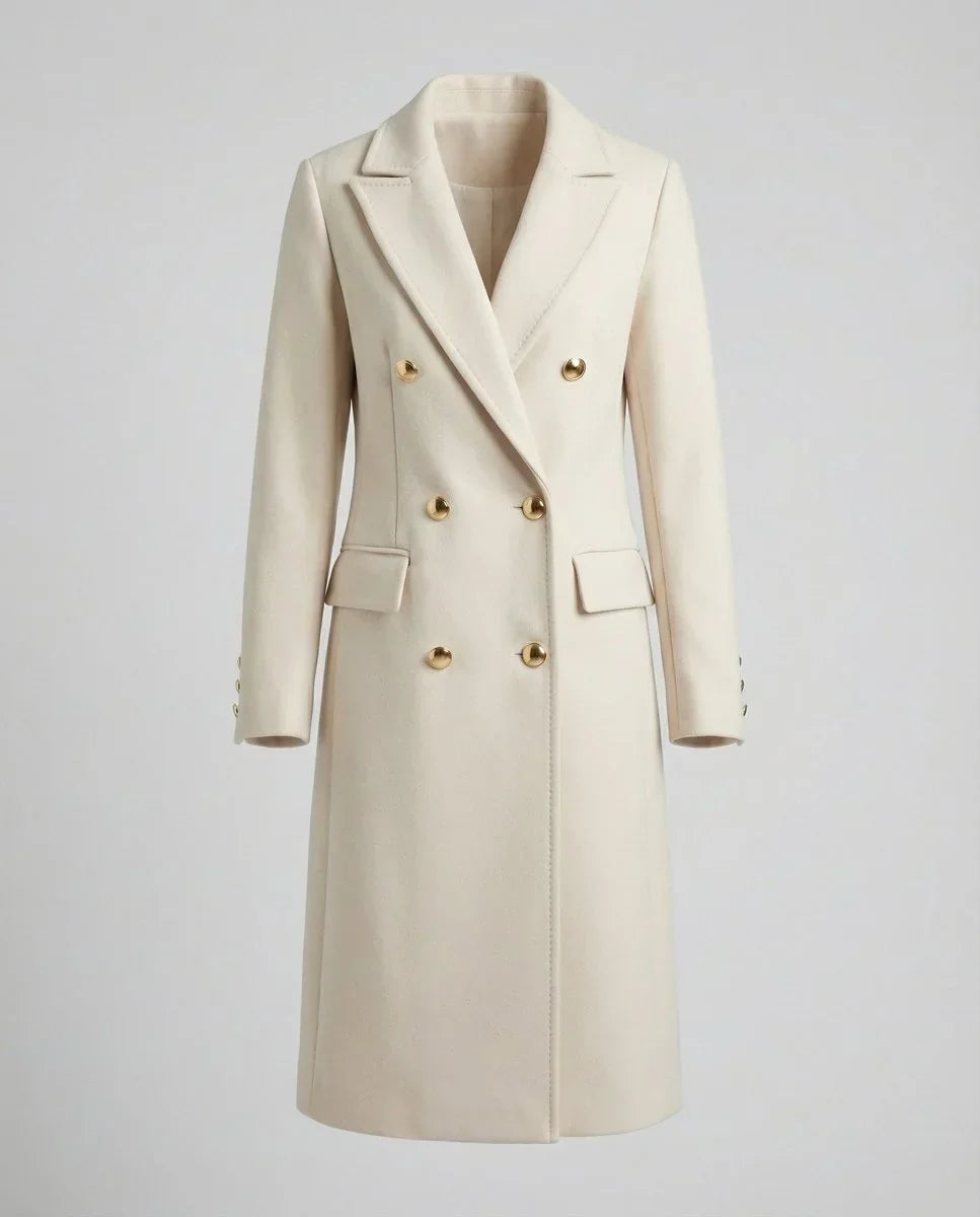 Women's Double-Breasted Long-Sleeve Midi Overcoat