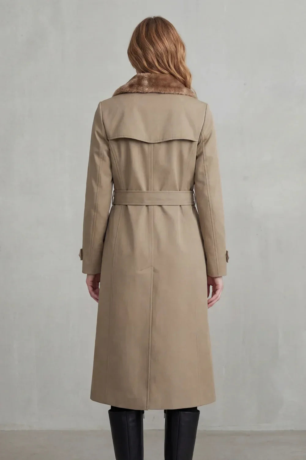 Women's Double-Breasted Faux Fur Lined Winter Trench Coat