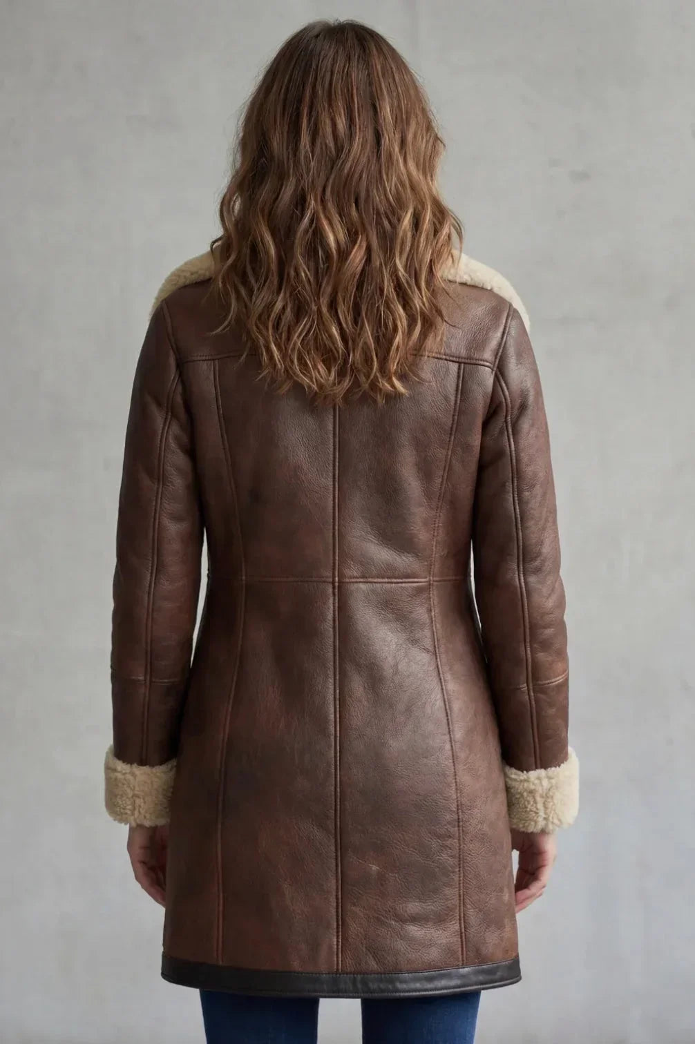 Women's Leather Long Winter Coat Shearling Lining