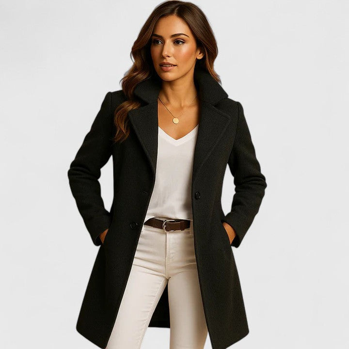 Women's Coat – Longline Tailored Notch Lapel Button Front