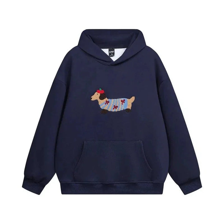 Women's Oversized Hooded Embroidered Dachshund Jumper