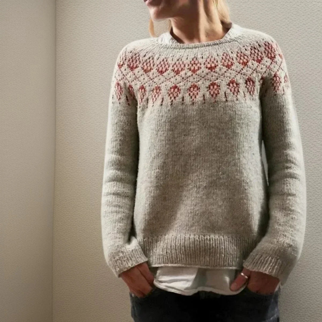 Women's Fair Isle Icelandic Knit Sweater Relaxed Crewneck Pullover