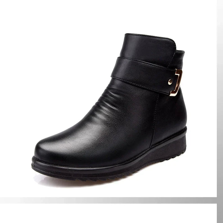 Women's Faux-Leather Faux-Fur-Lined Ankle Boots – Zipper And Buckle