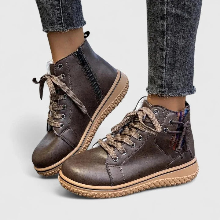 Women's Faux Leather Lace-Up Ankle Boots – A Chunky Ridged Sole