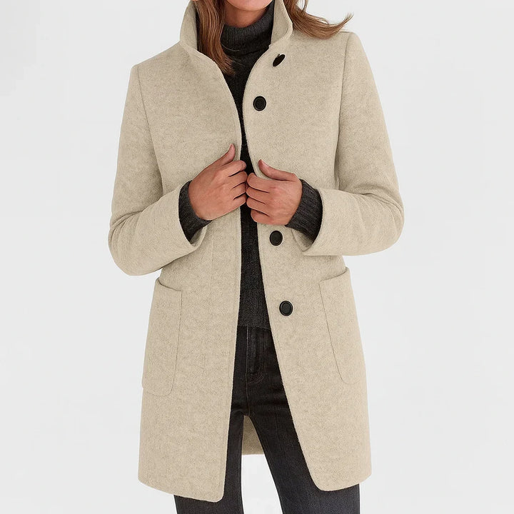 Women's Felted Wool Coat – Stand Collar And Button-Front Closure