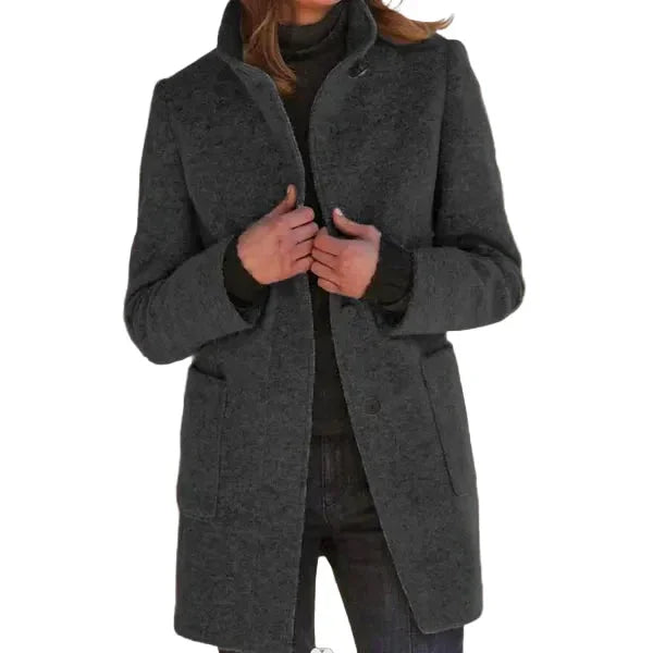 Women's Felted Wool Coat – Stand Collar And Button-Front Closure