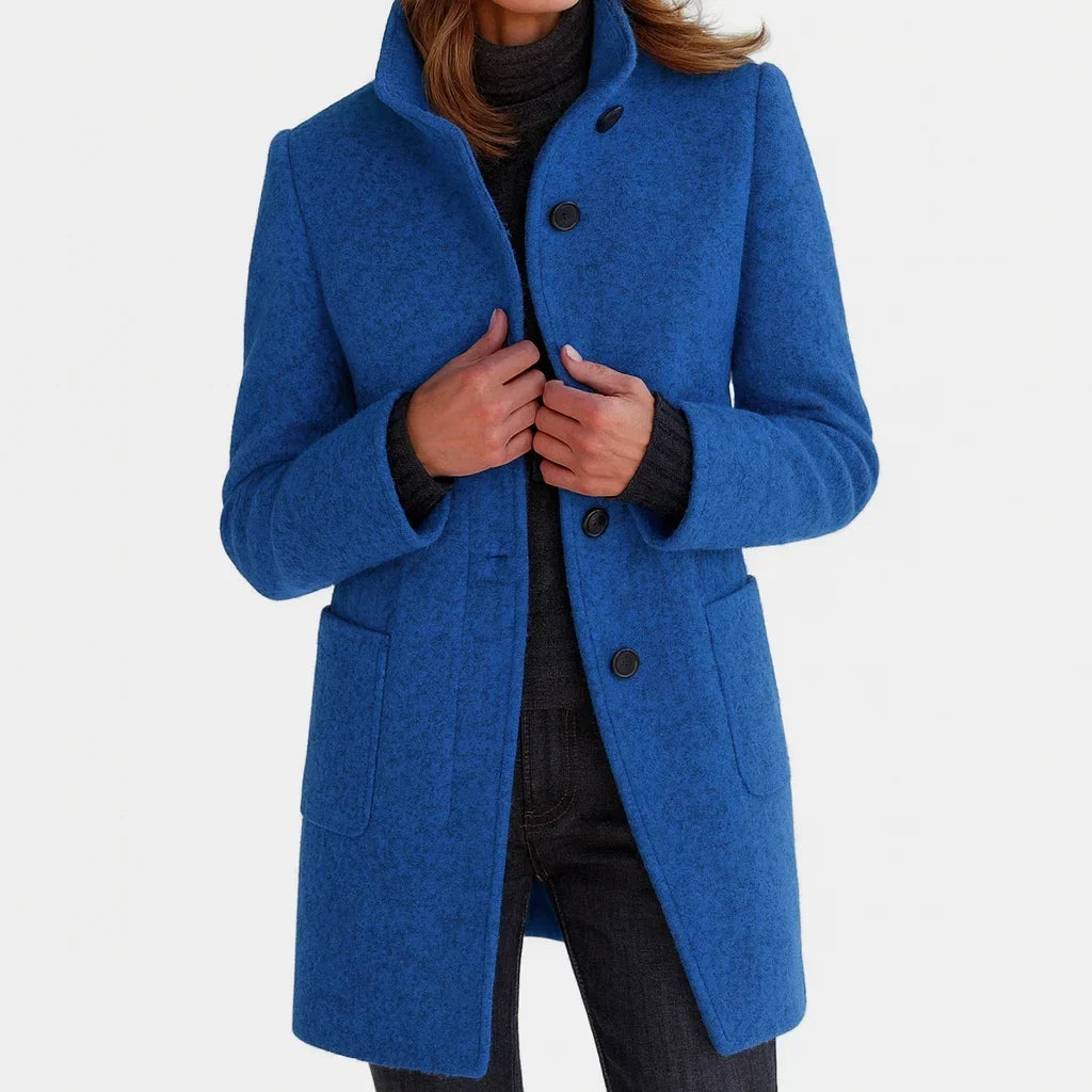 Women's Felted Wool Coat – Stand Collar And Button-Front Closure
