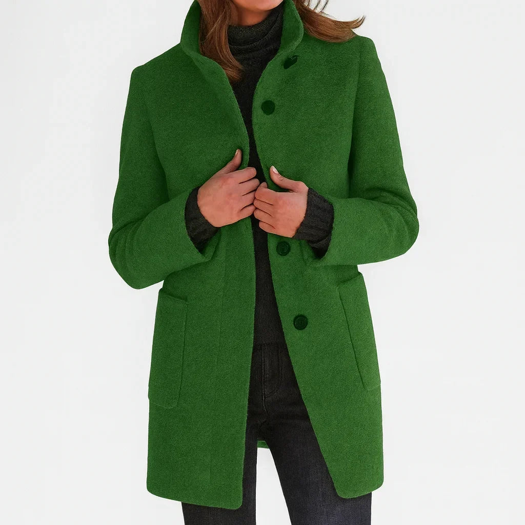 Women's Felted Wool Coat – Stand Collar And Button-Front Closure