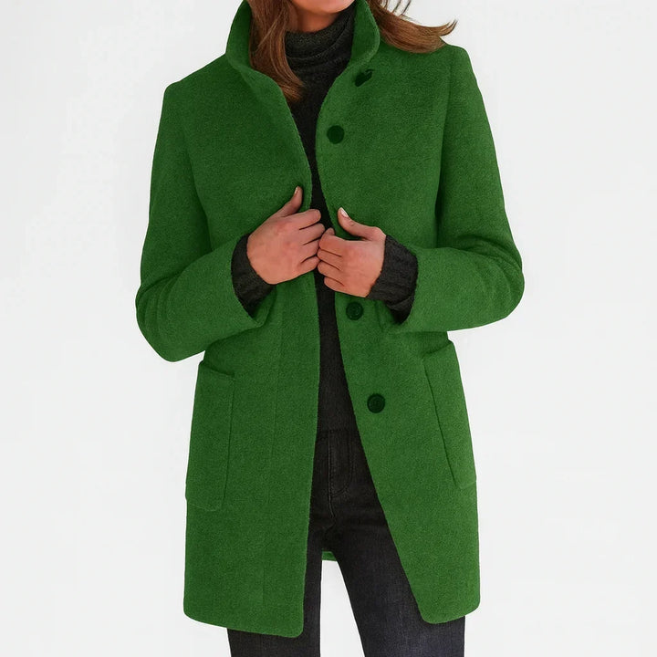Women's Felted Wool Coat – Stand Collar And Button-Front Closure