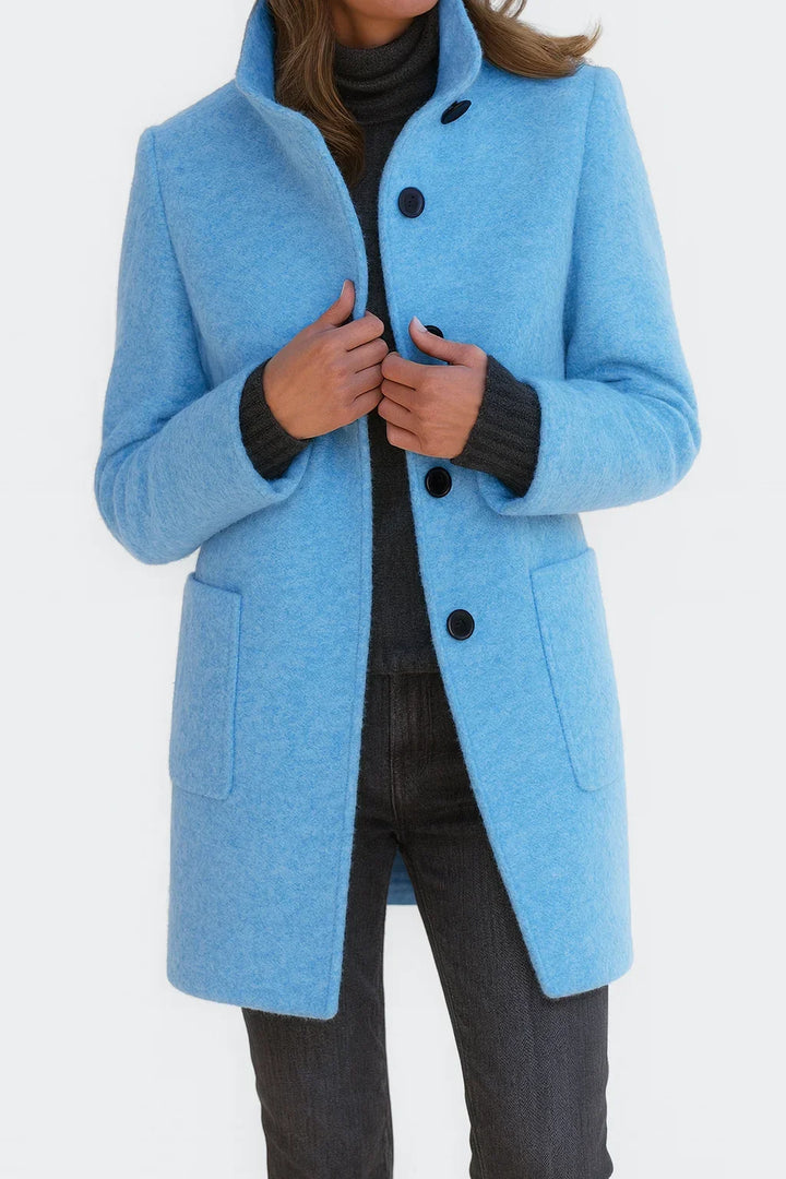 Women's Felted Wool Coat – Stand Collar And Button-Front Closure