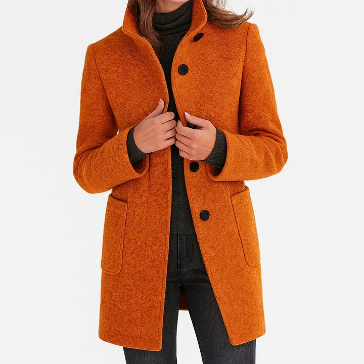 Women's Felted Wool Coat – Stand Collar And Button-Front Closure