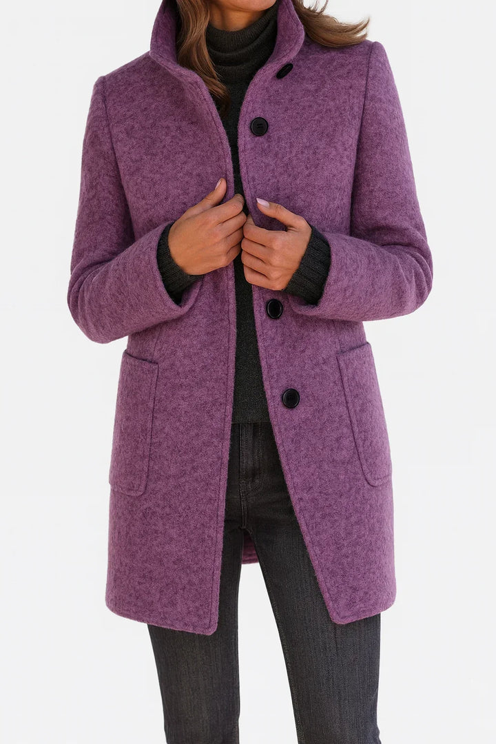 Women's Felted Wool Coat – Stand Collar And Button-Front Closure