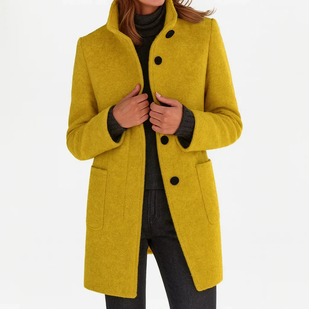 Women's Felted Wool Coat – Stand Collar And Button-Front Closure