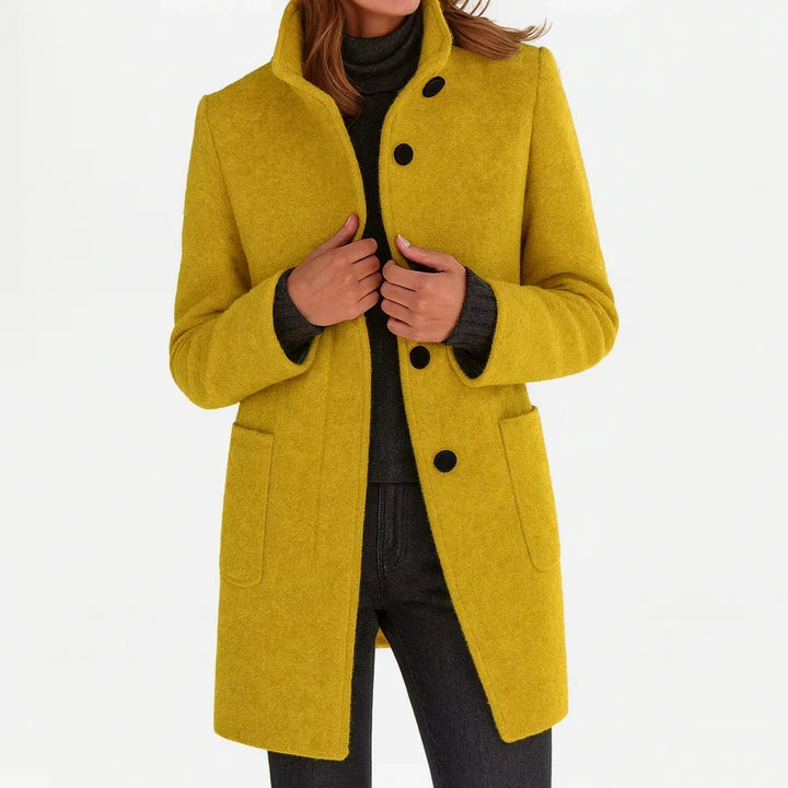Women's Felted Wool Coat – Stand Collar And Button-Front Closure