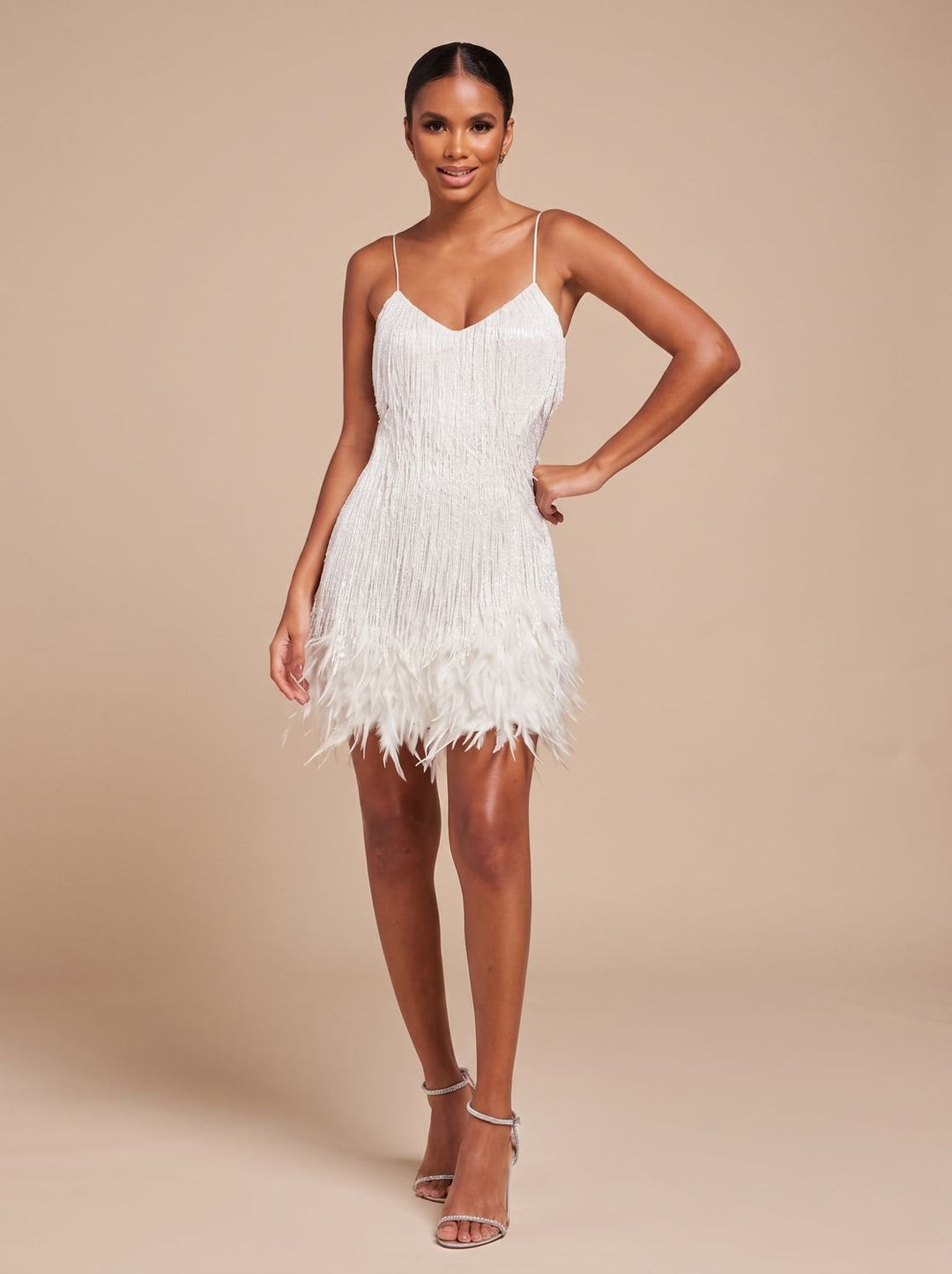Women's Mini Dress – Fringe Christmas Party Feather Trim