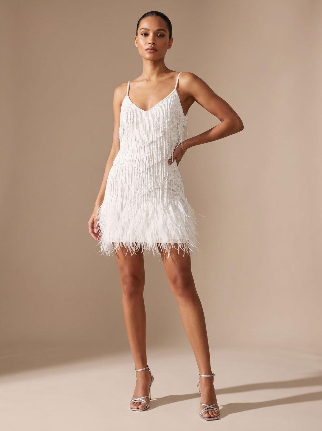 Women's Mini Dress – Fringe Christmas Party Feather Trim