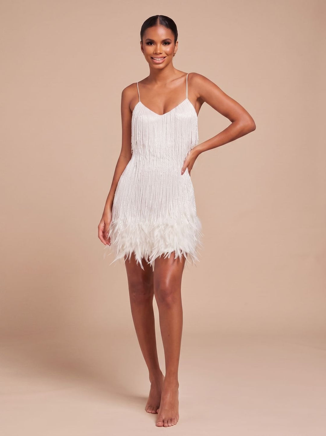 Women's Mini Dress – Fringe Christmas Party Feather Trim
