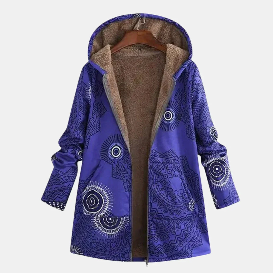 Women's Fleece-Lined Mandala-Print Long Hoodie – Full-Zip Closure