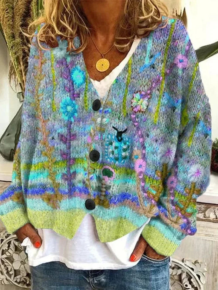 Women's Floral Embroidered Button-Front Knit Cardigan