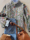 Women's Floral Embroidered Turtleneck Sweater Relaxed Knit Pullover