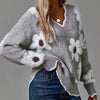 Women's Floral Pullover Knit Sweater – V-Neck, Scalloped Trim And Textured Flowers